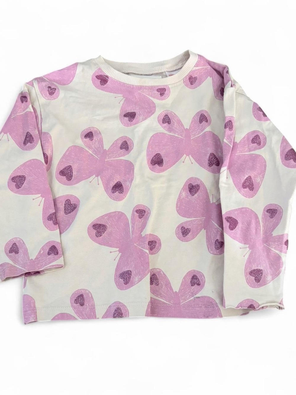 Zara Long Sleeve Tee with Pink Butterfly Print